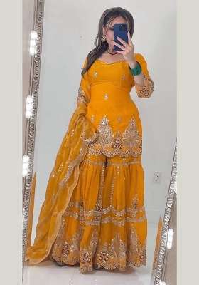 Yellow Embroidery Fendi Kurta Set