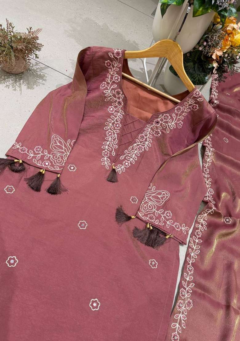 Brown Embroidery Leo Denting Kurta Set - Indya