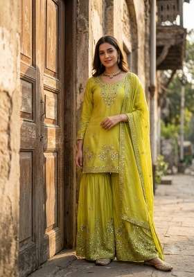 Perrot Embroidery Satin Palazzo Set