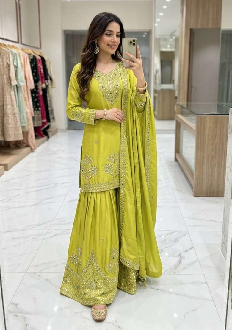 Perrot Embroidery Satin Palazzo Set - Indya