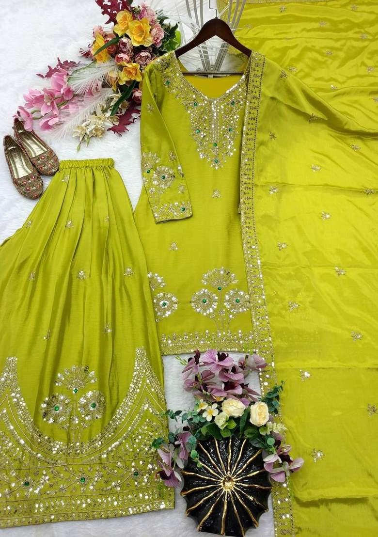 Perrot Embroidery Satin Palazzo Set - Indya