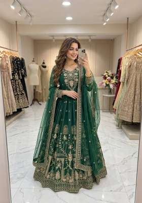 Green Embroidery Georgette Gown Set
