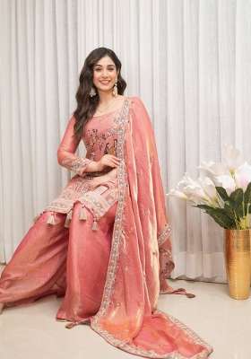 Peach Embroidery Fendi Kurta Set