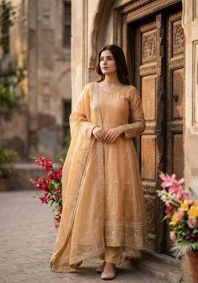 Cream Embroidery Fendi Gown Set