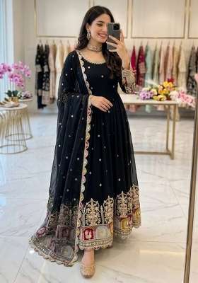 Black Embroidery Georgette Gown Set