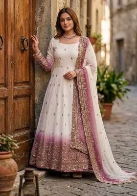 Peach Embroidery Georgette Gown Set