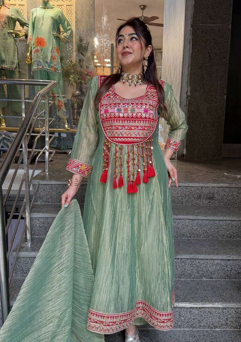Pista Embroidery Silk Kurta Set - Indya