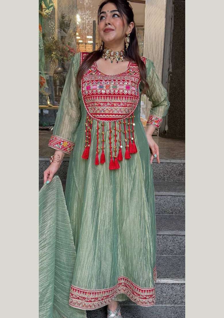 Pista Embroidery Silk Kurta Set - Indya