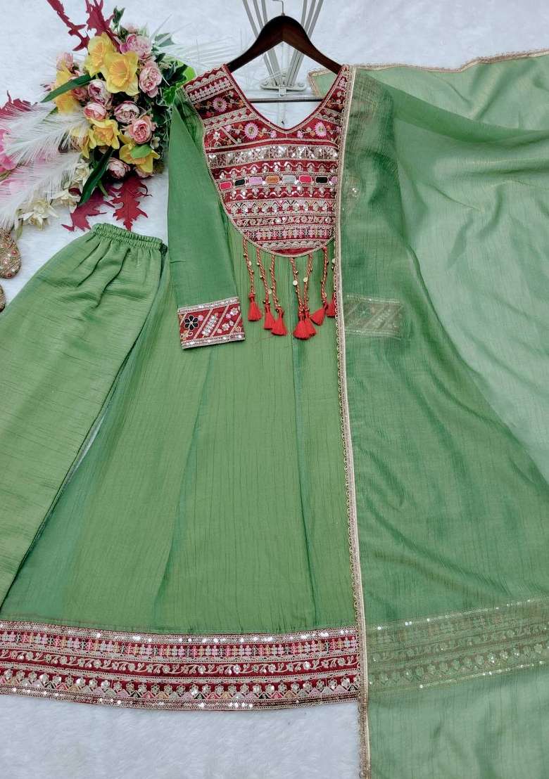 Pista Embroidery Silk Kurta Set - Indya