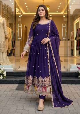 Blue Embroidery Georgette Gown Set