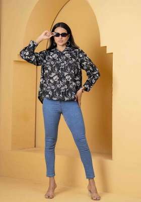 Black Printed Cotton Short Kurta