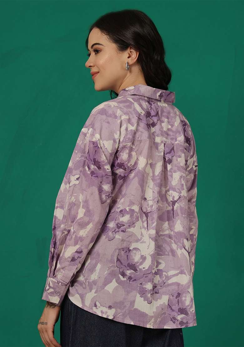 Purple Printed Cotton Short Kurta - Indya