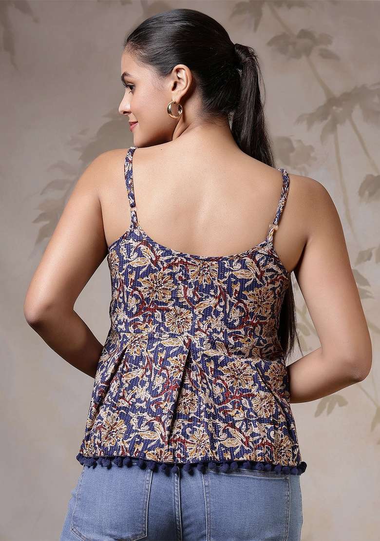 Multicolor Printed Cotton Short Kurta - Indya