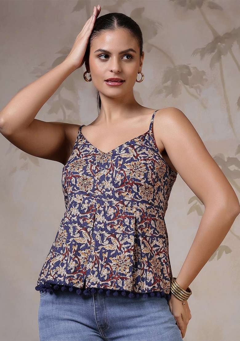 Multicolor Printed Cotton Short Kurta - Indya