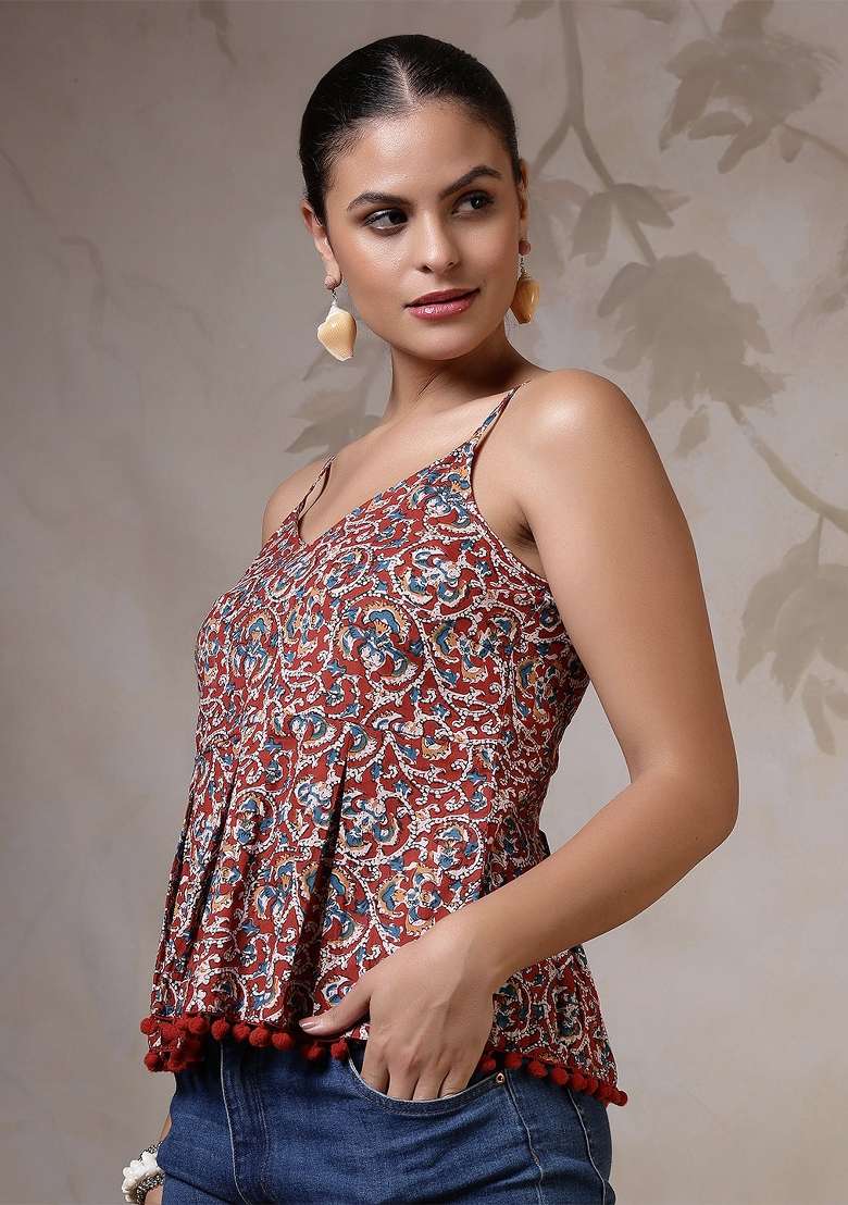 Multicolor Printed Cotton Short Kurta - Indya