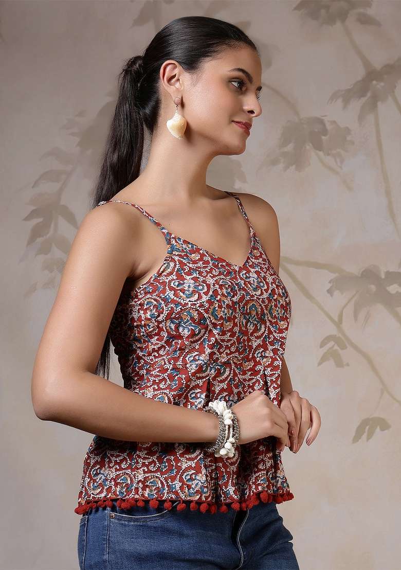 Multicolor Printed Cotton Short Kurta - Indya