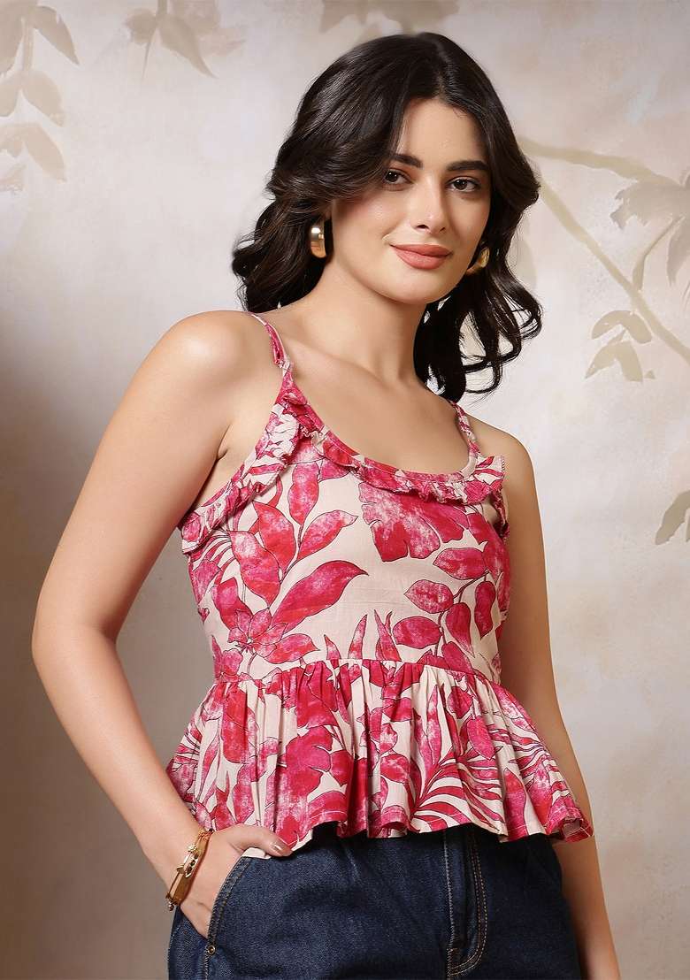 Multicolor Printed Cotton Short Kurta - Indya
