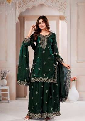 Green Embroidered Silk Sharara Set
