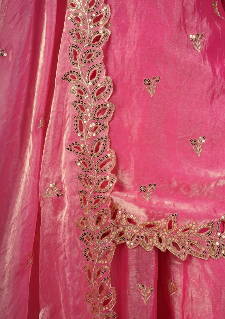 Pink Embroidered Silk Sharara Set - Indya