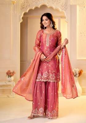 Orange Embroidered Silk Sharara Set