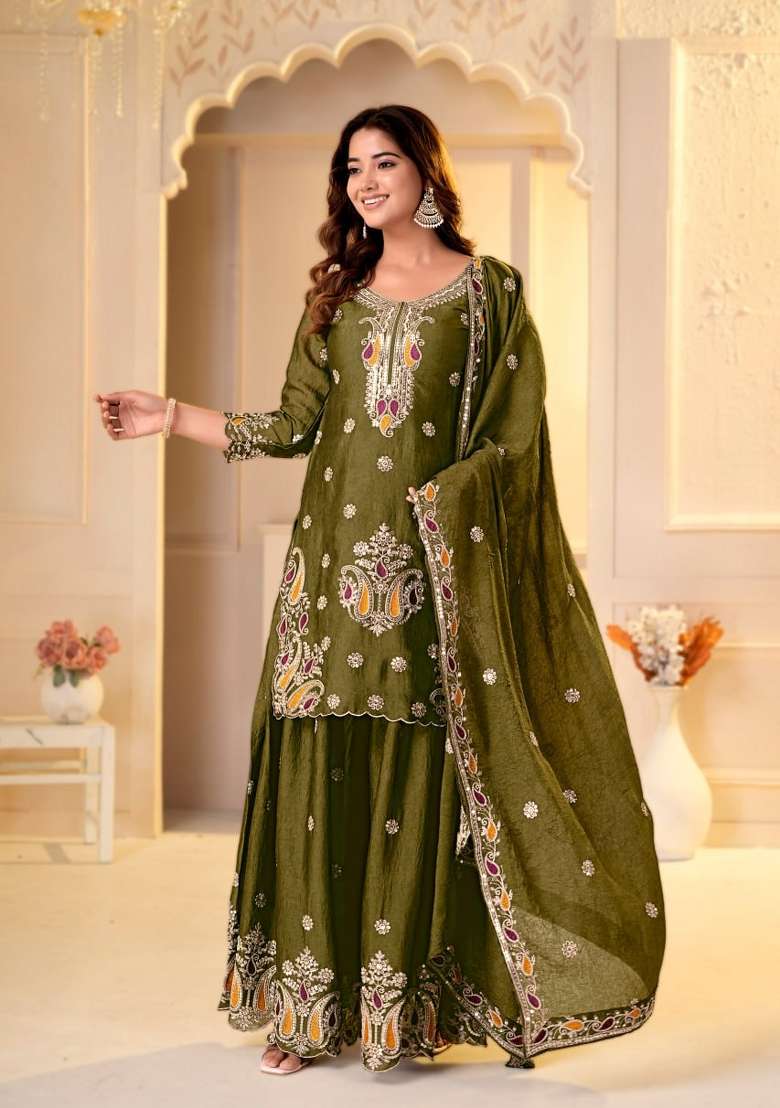 Mehendi Embroidered Rangoli Sharara Set - Indya