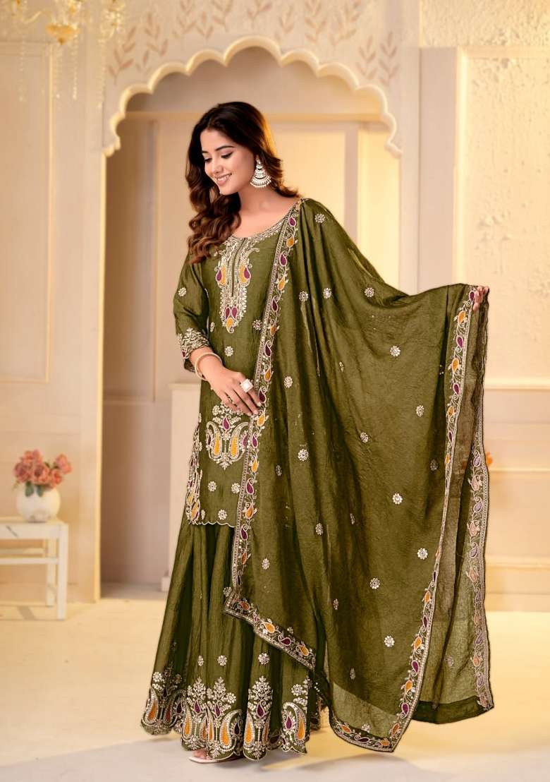 Mehendi Embroidered Rangoli Sharara Set - Indya