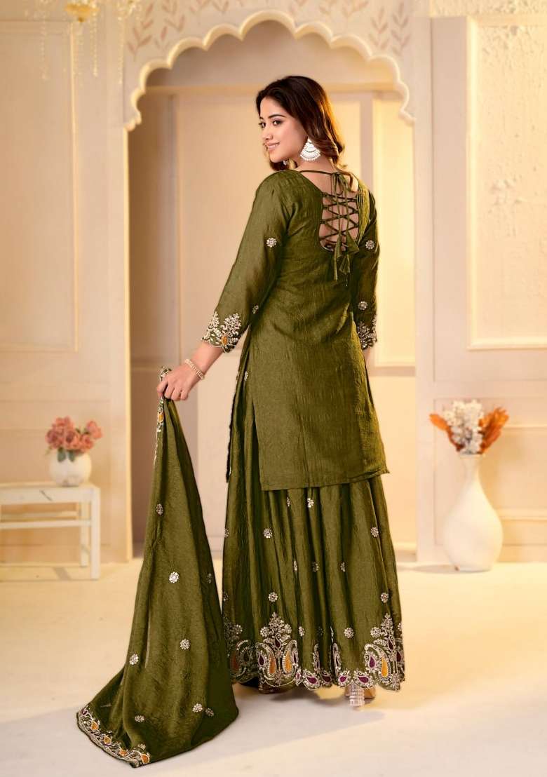 Mehendi Embroidered Rangoli Sharara Set - Indya