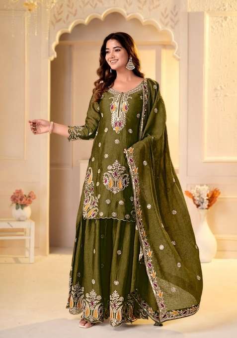 Mehendi Embroidered Rangoli Sharara Set