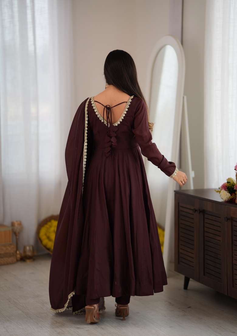 Brown Embroidered Chanderi Sharara Set - Indya