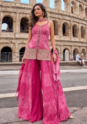 Rani Pink Chevron Chinon Kurta Set