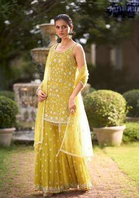 Yellow Embroidered Georgette Kurta Set