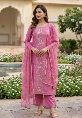 Radiant Pink Embroidered Chanderi Kurta Set