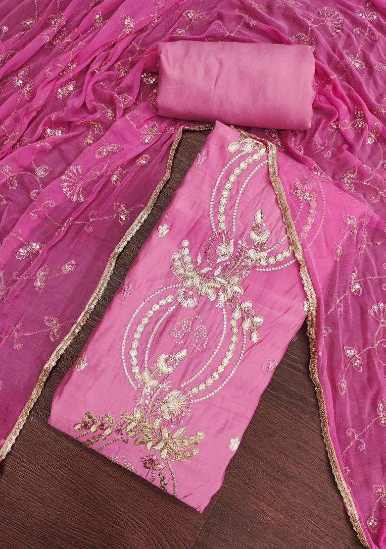 Radiant Pink Embroidered Chanderi Kurta Set - Indya
