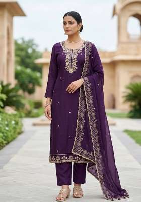 Deep Royal Purple Embroidered Chanderi Kurta Set
