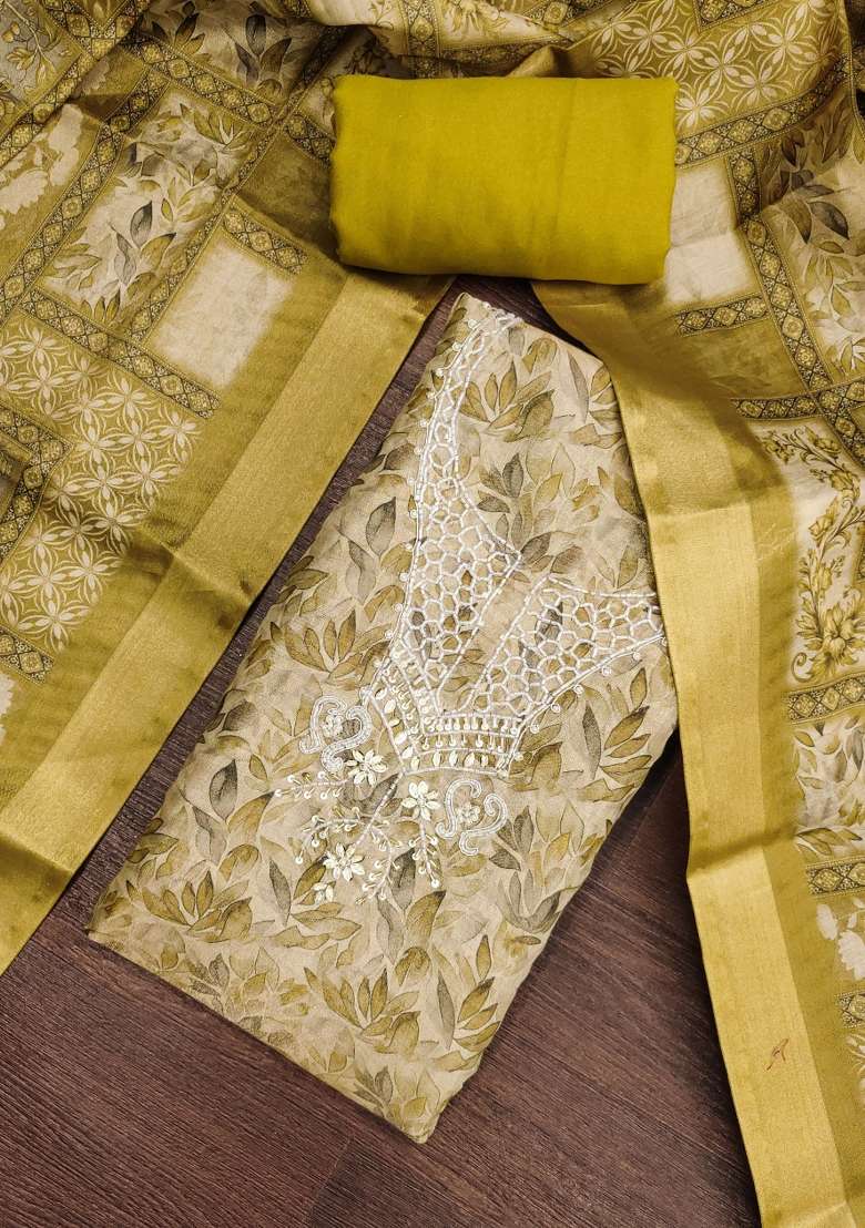 Golden Embroidered Cotton Kurta Set - Indya