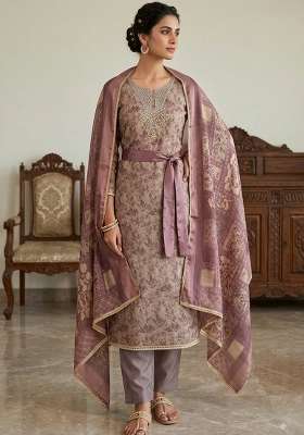 Dusty Mauve Embroidered Cotton Kurta Set