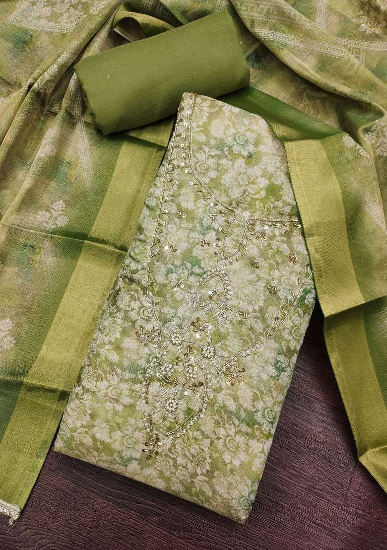 Green Embroidered Cotton Kurta Set - Indya