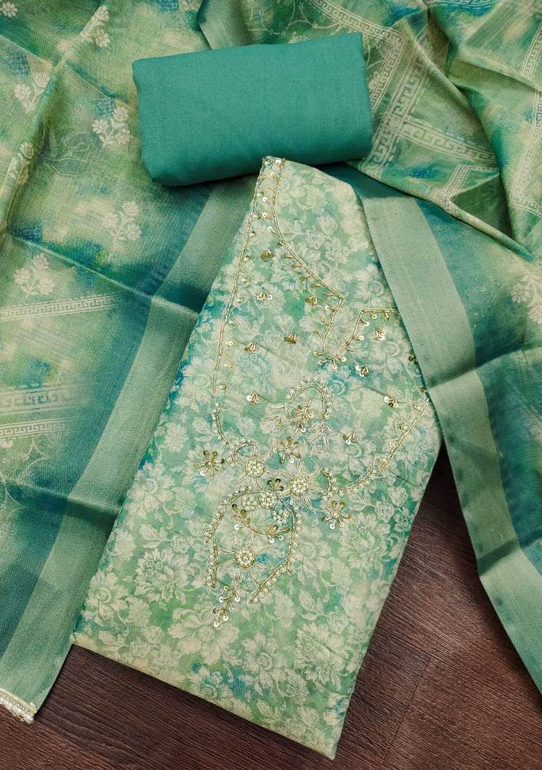 Seafoam Blue Embroidered Cotton Kurta Set - Indya