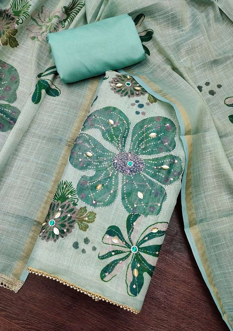 Powder Blue Embroidered Cotton Kurta Set - Indya