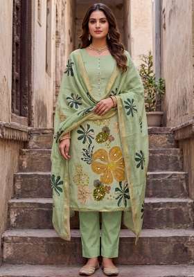 Pastel Lime Embroidered Cotton Kurta Set