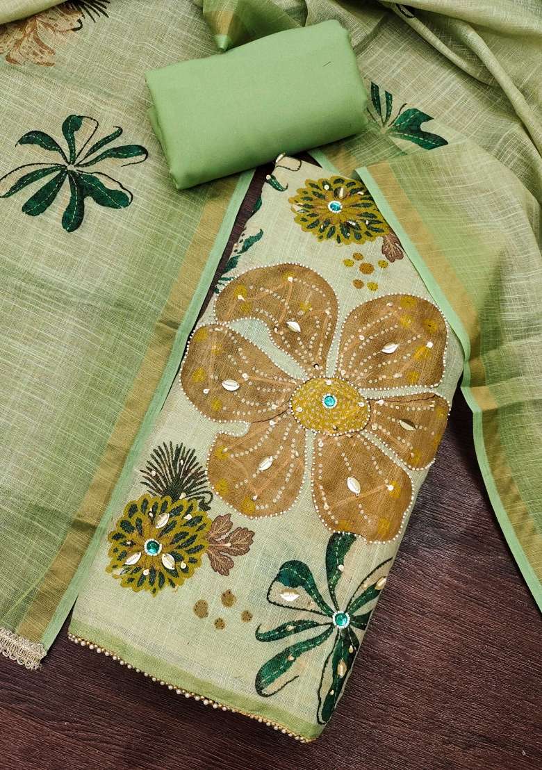 Pastel Lime Embroidered Cotton Kurta Set - Indya