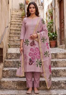 Lavender Embroidered Cotton Kurta Set