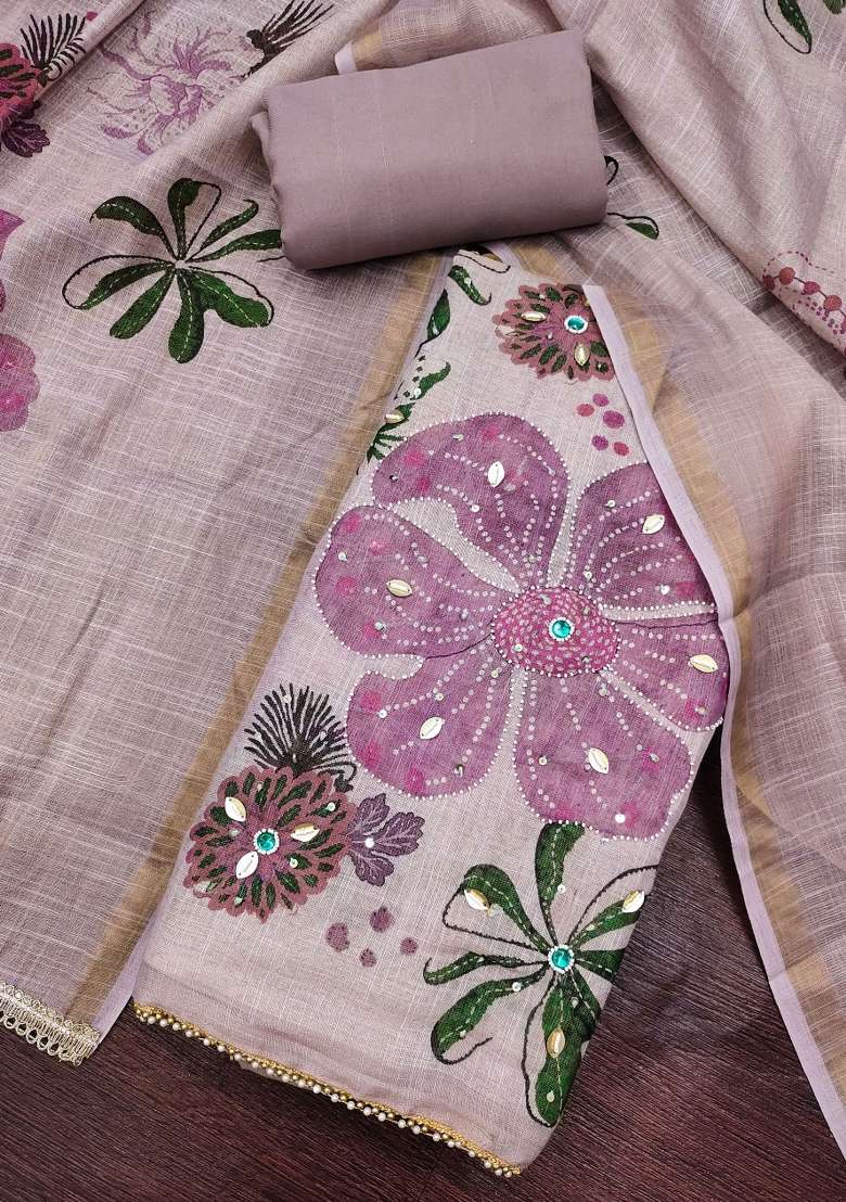 Lavender Embroidered Cotton Kurta Set - Indya