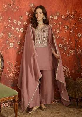 Soft Dusty Rose Embroidered Silk Kurta Set