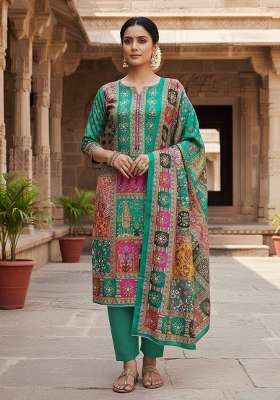 Aqua Blue Printed Chinon Kurta Set