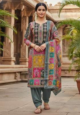 Grey Printed Chinon Kurta Set