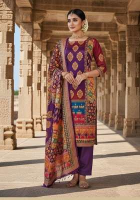 Purple Printed Chinon Kurta Set