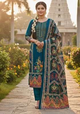 Royal Blue Printed Chinon Kurta Set