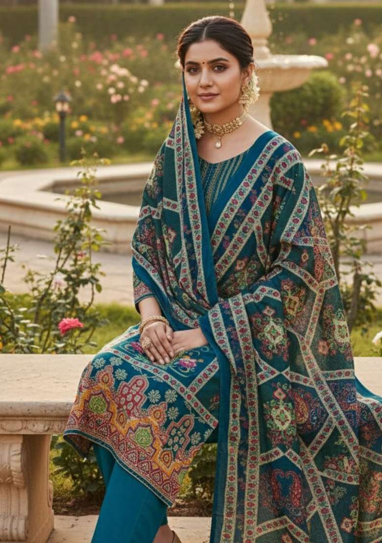 Royal Blue Printed Chinon Kurta Set - Indya