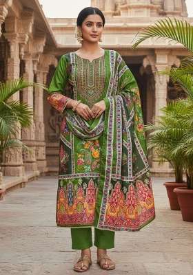 Green Printed Chinon Kurta Set